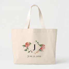 Ruik de Rozen, monogram, huwelijksdatum Grote Tote Bag
