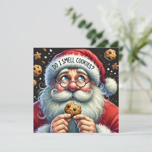 Ruik ik koekjes Santa? Feestdagenkaart (Staand voorkant)