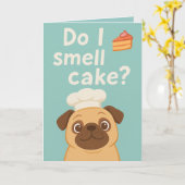 Ruik ik taart? Grappige Pug verjaardag Kaart (Gele Bloem)
