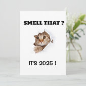RUIK JE DAT? HET IS 2025 Grappige kat quote Kerstk Feestdagenkaart (Staand voorkant)