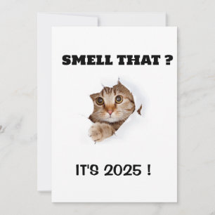 RUIK JE DAT? HET IS 2025 Grappige kattenquote Kers Feestdagenkaart