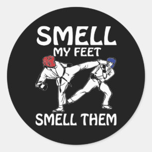 Ruik mijn voeten Grappig Karate sparring Ronde Sticker