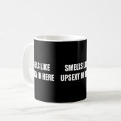 Ruikt Als Upy Hier Prank Humor Koffiemok (Voorkant links)