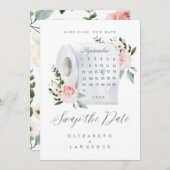 Ruil de datum roze roze papieren kalender van het  save the date (Voorkant / Achterkant)