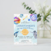 Ruim verjaardagsfeest voor astronaut jongetje briefkaart (Staand voorkant)