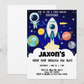 Ruimtactisch jongetje 1e eerste verjaardag uitnodi kaart (Voorkant / Achterkant)