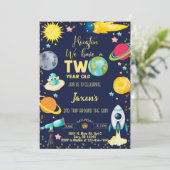 Ruimtactische jongen 2e verjaardag uitnodiging. kaart (Staand voorkant)