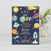 Ruimtactische jongen verjaardagsuitnodiging. kaart (Staand voorkant)