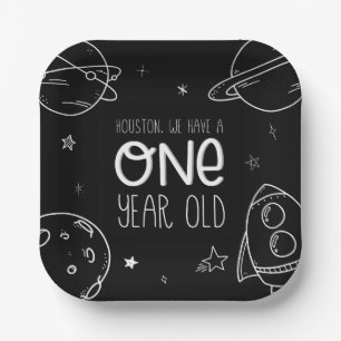 Ruimte 1e Verjaardag - Houston Een jaar oud - Bord