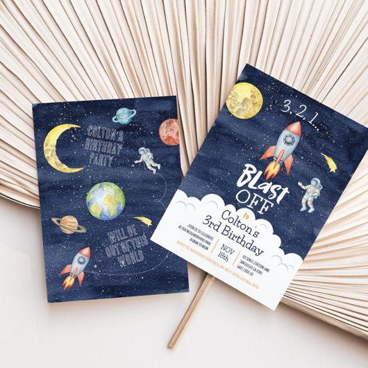 Ruimte 3 2 1 Blast Off Verjaardag Uitnodiging