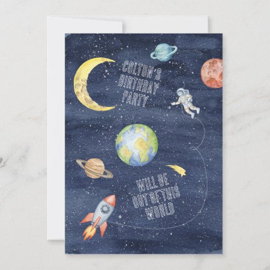 Ruimte 3 2 1 Blast Off Verjaardag Uitnodiging (Achterkant)