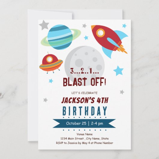 Ruimte 4e verjaardag kaart (Voorkant)