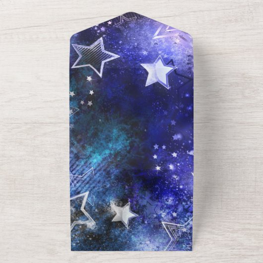 Ruimte-achtergrond met sterren all in one uitnodiging (Buitenkant)