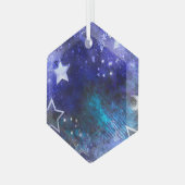 Ruimte-achtergrond met sterren glas ornament (Voorkant links)