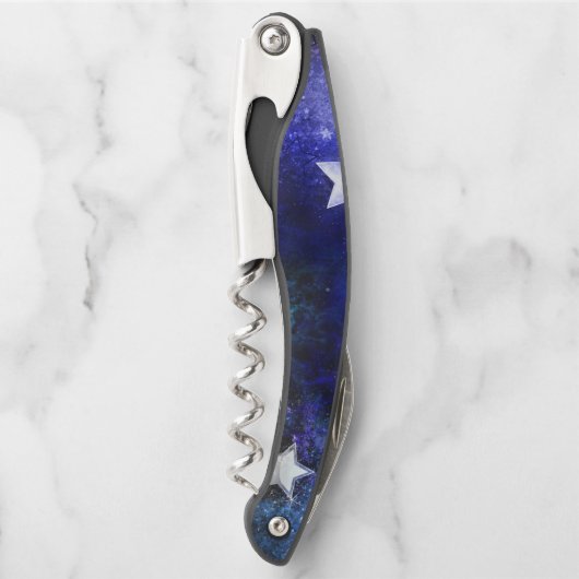 Ruimte-achtergrond met sterren kurkentrekker (Voorkant)