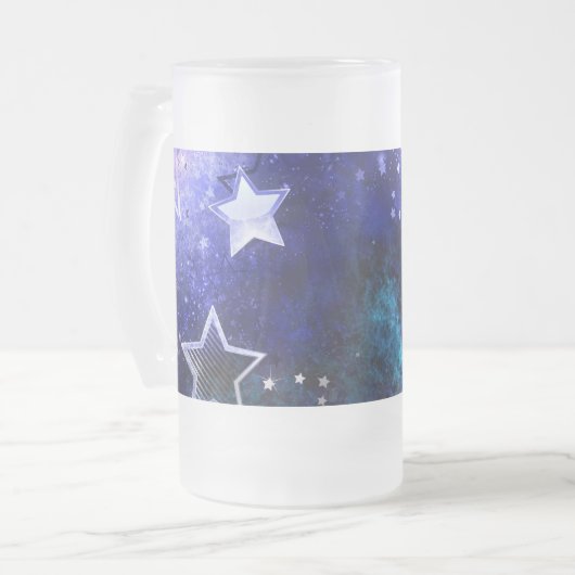 Ruimte-achtergrond met sterren matglas bierpul (Voorkant links)