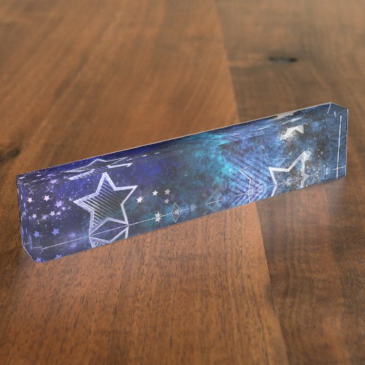 Ruimte-achtergrond met sterren naambordje (Zijkant)