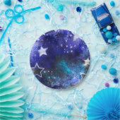 Ruimte-achtergrond met sterren papieren bordje (Feest)