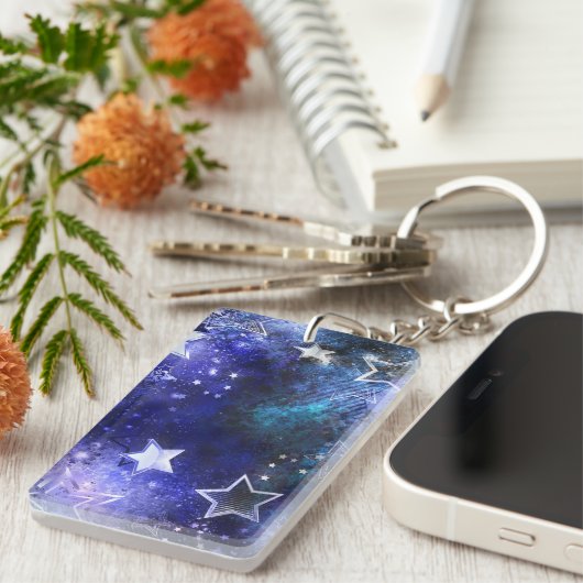 Ruimte-achtergrond met sterren sleutelhanger (Voorkant Rechts)