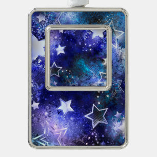 Ruimte-achtergrond met sterren verzilverd omlijst ornament