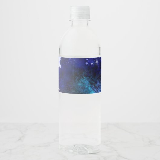 Ruimte-achtergrond met sterren waterfles etiket (Voorkant)