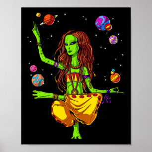 Ruimte Alien Hippie Yoga Zen Meditatie Psychedelis Poster