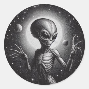 Ruimte Alien in Science Fiction Illustratie Ronde Sticker