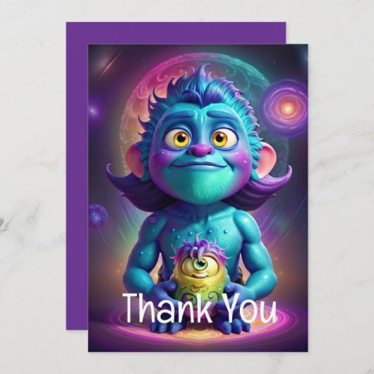 Ruimte Alien & Vriend  Bedankkaart (Voorkant / Achterkant)