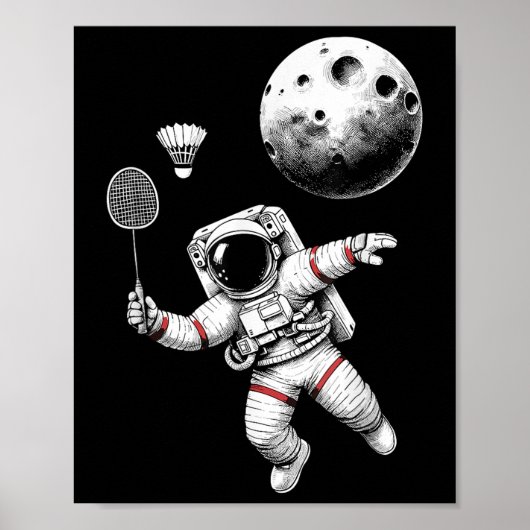 Ruimte Astronaut Badminton Speler Shuttle Sport _9 Poster (Voorkant)