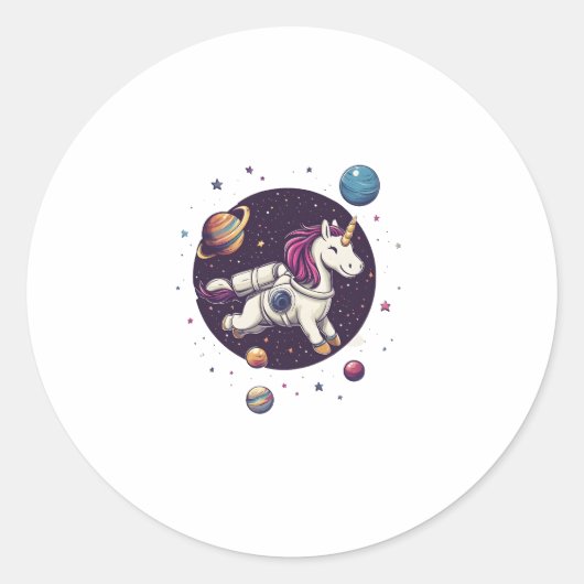 Ruimte Astronaut Eenhoorn (1) Ronde Sticker (Voorkant)