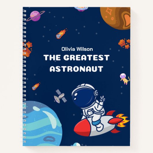 Ruimte Astronaut en Planeten in Blauw Gepersonalis Notitieboek (Voorkant)