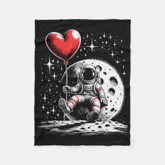 Ruimte Astronaut Hart Ballon Valentijnsdag Waarde Fleece Deken (Voorkant)