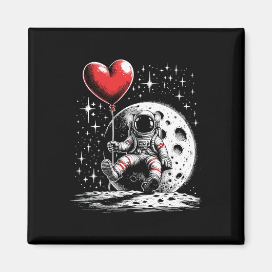 Ruimte Astronaut Hart Ballon Valentijnsdag Waarde Magneet (Voorkant)
