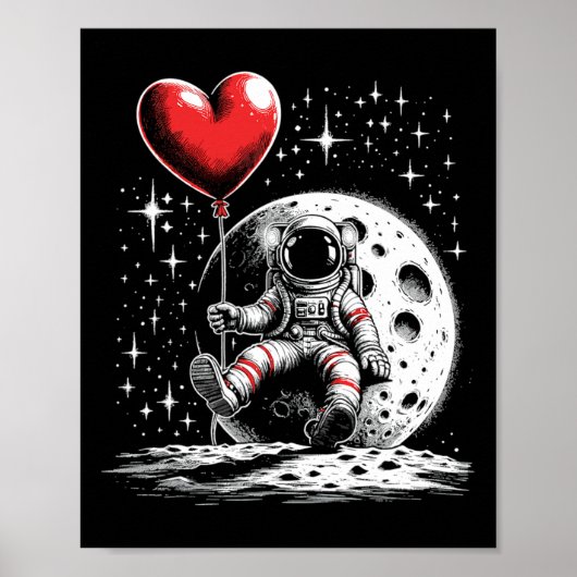 Ruimte Astronaut Hart Ballon Valentijnsdag Waarde Poster (Voorkant)
