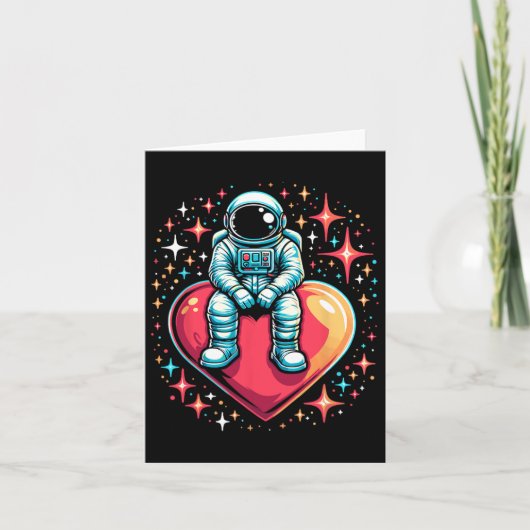 Ruimte Astronaut Hart Lloon Valentijnsdag Valentij Kaart (Voorkant)