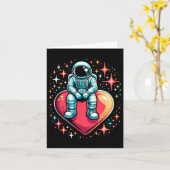 Ruimte Astronaut Hart Lloon Valentijnsdag Valentij Kaart (Gele Bloem)