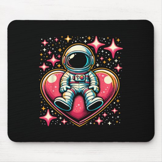 Ruimte Astronaut Hart Lloon Valentijnsdag Valentij Muismat (Voorkant)