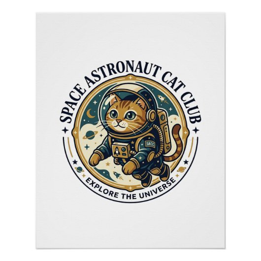 Ruimte Astronaut Kat Kat Vader Cadeau Idee - Ruimt Perfect Poster (Voorkant)