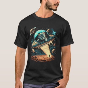 Ruimte Astronaut Kat Vliegende Ufo Buitenaardse We T-shirt