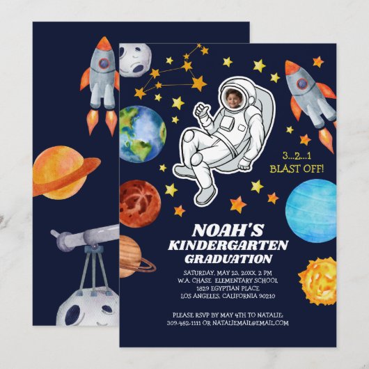 Ruimte Astronaut Kleuterschool Afstuderen Kaart (Voorkant / Achterkant)