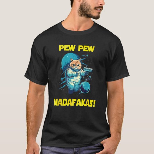 Ruimte Astronaut Pew Madafakas Britse Korthaar Kat T-shirt (Voorkant)