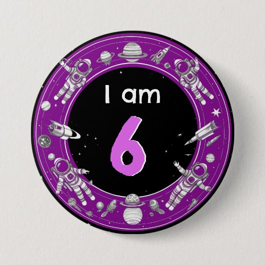 Ruimte Astronaut Raket Planeet Leeftijd Nummer Ver Ronde Button 7,6 Cm (Voorkant)