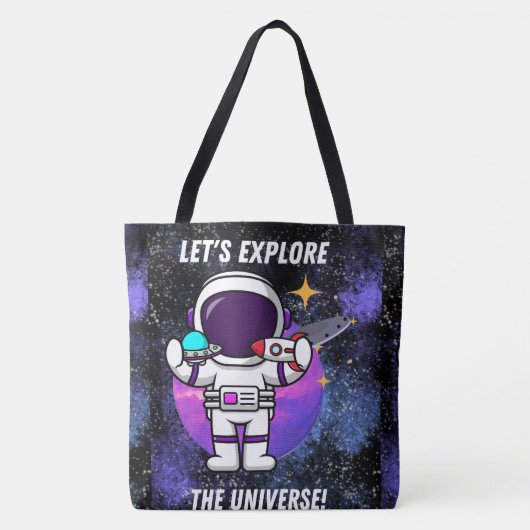 RUIMTE, ASTRONAUT, UFO, RAKETSCHEPEN, UNIVERSUM TOTE BAG (Voorkant)