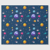 Ruimte Avontuur: Blauwe Astronaut Kids Verjaardags Cadeaupapier (Vlak)