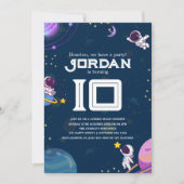 Ruimte Avontuur: Blauwe Astronaut Kids Verjaardags Kaart (Voorkant)