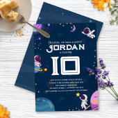 Ruimte Avontuur: Blauwe Astronaut Kids Verjaardags Kaart