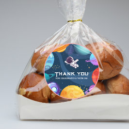 Ruimte Avontuur: Blauwe Astronaut Kids Verjaardags Ronde Sticker