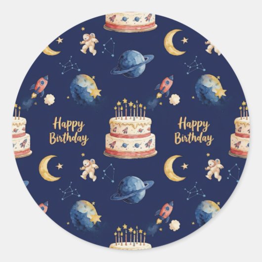 Ruimte Avontuur Kinderverjaardag Ronde Sticker (Voorkant)