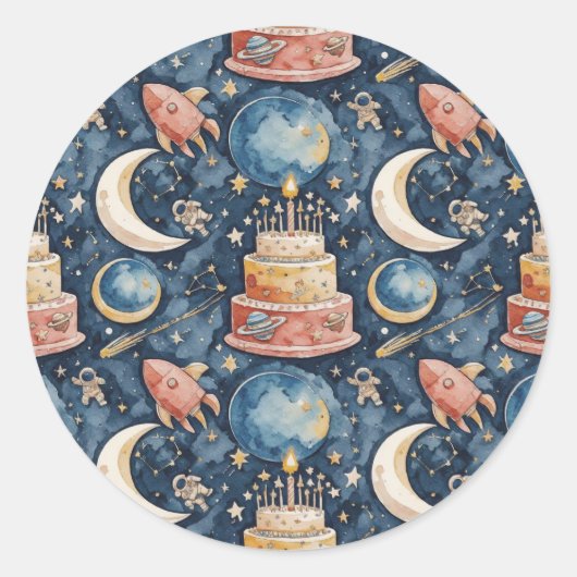 Ruimte Avontuur Kinderverjaardag Ronde Sticker (Voorkant)