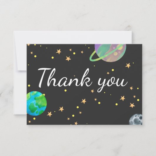 Ruimte Baby shower, Kosmische Cutie, Genderneutraa Bedankkaart (Voorkant)